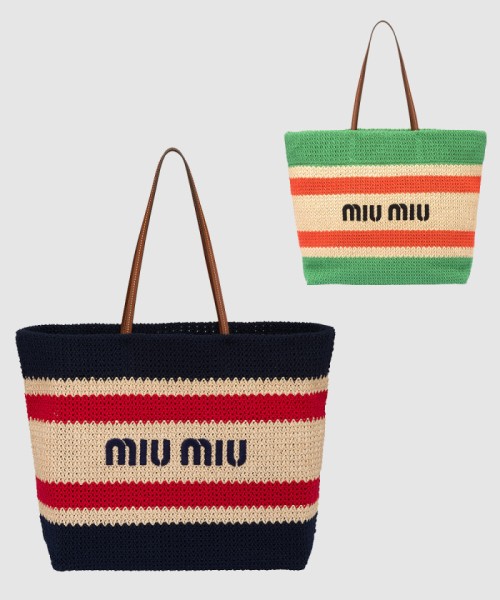 [MIUMIU-미우미우]라피아 앤 코튼 토트백 5BG228