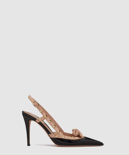 [VALENTINO-발렌티노]락스터드 리본 슬링백 페이턴트 가죽 펌프스