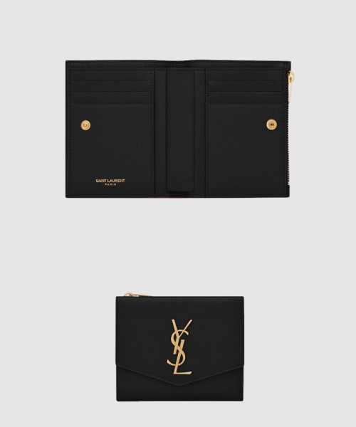 [SAINT LAURENT-생로랑]그랑 드 뿌드르 엠보스드 가죽 소재의 UPTOWN 컴팩트 지갑 582296