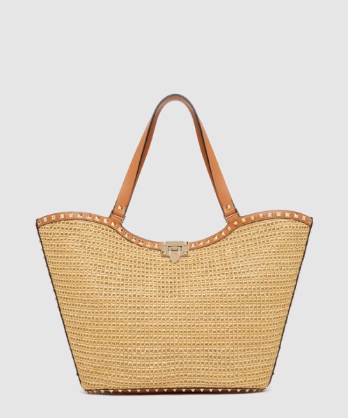 [VALENTINO-발렌티노]락스터드 우븐 라피아 쇼퍼백