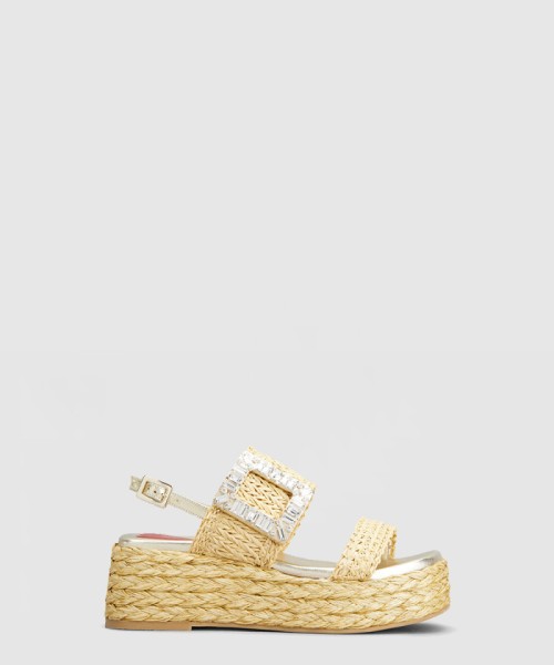 [ROGER VIVIER-로저비비에]다이아몬드 버클 라피아 웨지 샌들 7343