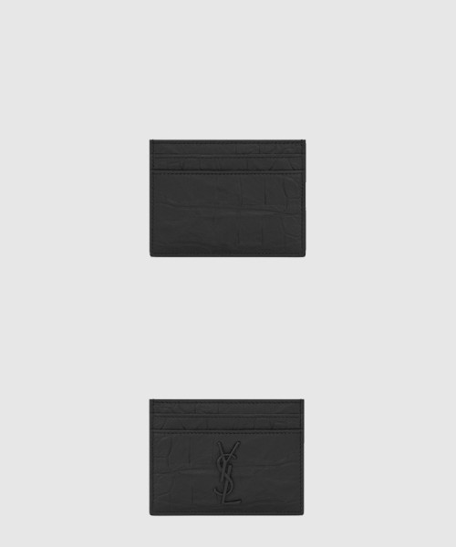 [SAINT LAURENT-생로랑]크로커다일 무늬가 새겨진 블랙 가죽 소재의 모노그램 생 로랑 신용카드 케이스  4856310