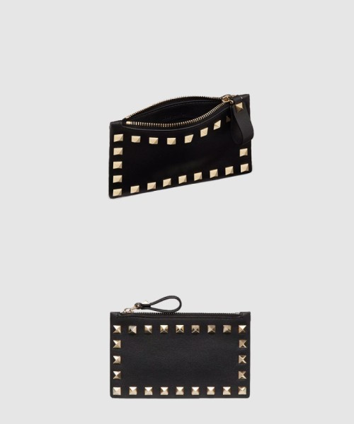 [VALENTINO-발렌티노]송아지 가죽 락스터드 지퍼 카드 케이스