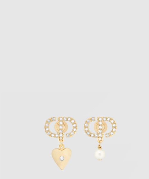 [DIOR-디올]하트 진주 언발 펜던트 메탈 귀걸이 E3772