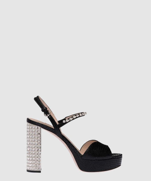 [MIUMIU-미우미우]프린트 레더 플랫폼 샌들 5XP877