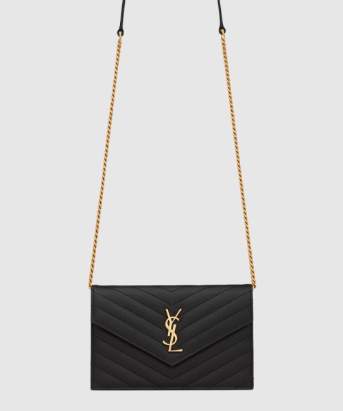 [SAINT LAURENT-생로랑]그랑 드 뿌드르 가죽 소재 cassandre 엔벨로프 체인 지갑 742920