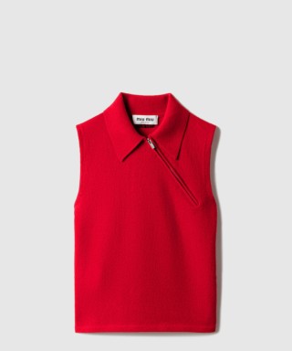 [MIUMIU-미우미우]슬리브리스 캐시미어 폴로 셔츠 MML00D