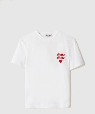[MIUMIU-미우미우]저지 코튼 티셔츠 MJN499