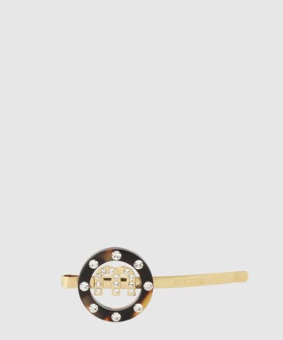 [MIUMIU-미우미우]로고 장식 골드톤 헤어핀 5JF089